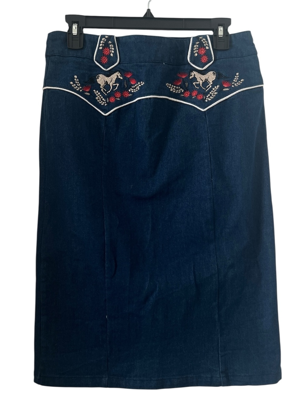 Unique Vintage Western Horse Embroidered Denim Skirt Size L